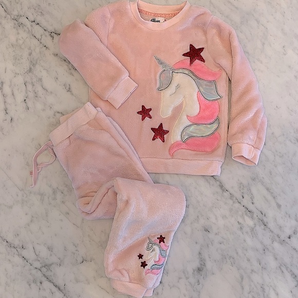Epic Threads pink fleece unicorn track suit size 4 - Picture 1 of 8